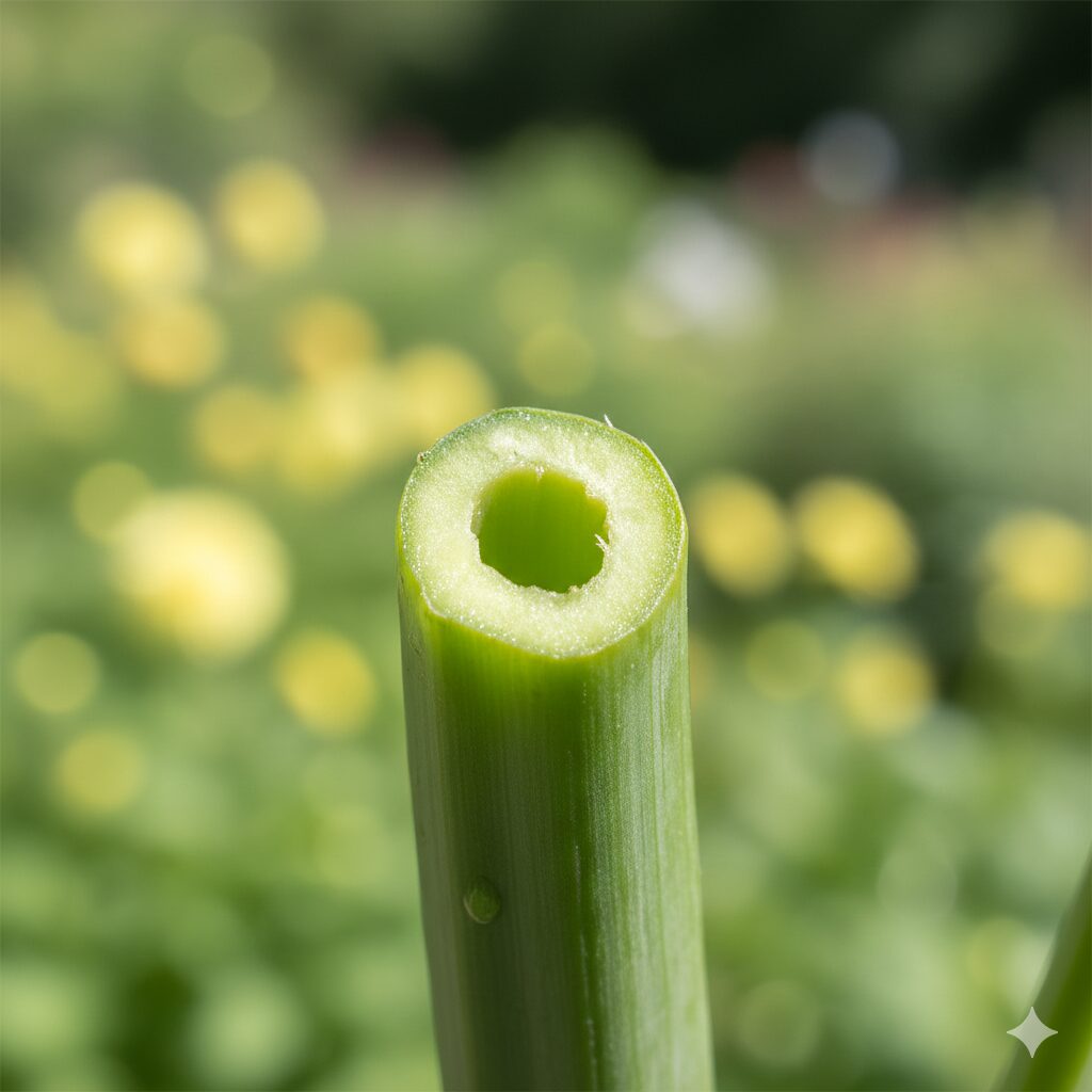 ダリア 茎 空洞　ダリアの太い茎の切断面。中心が自然に空洞化している様子。