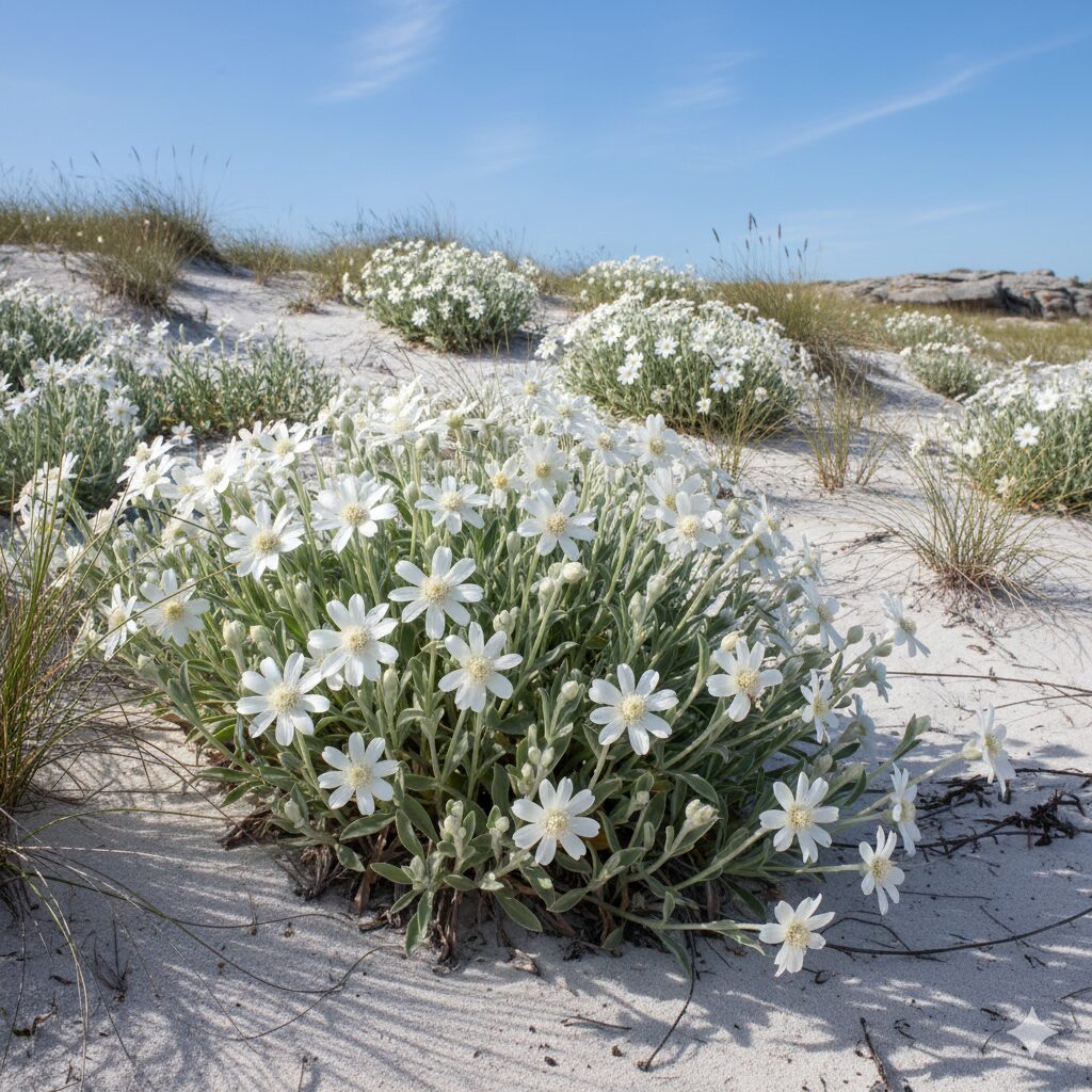 フランネルフラワー 地植え2 オーストラリアの乾燥した砂地に自生する野生のフランネルフラワー