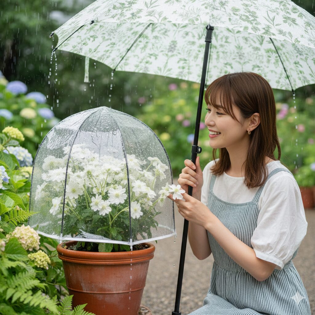 フランネルフラワー 地植え8　梅雨や長雨からフランネルフラワーを守る簡易的な雨除け対策