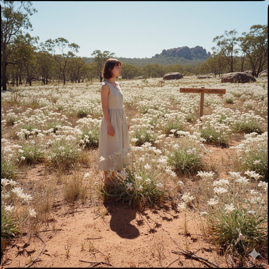 フランネルフラワー 難しい3　フランネルフラワーの自生地であるオーストラリアの乾燥した砂質の土壌風景