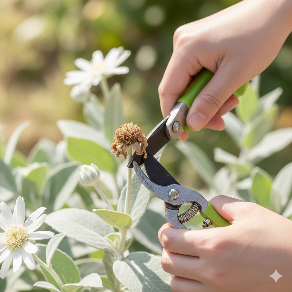 フランネルフラワー 難しい8　フランネルフラワーの健康を維持するための適切な花がら摘みの位置