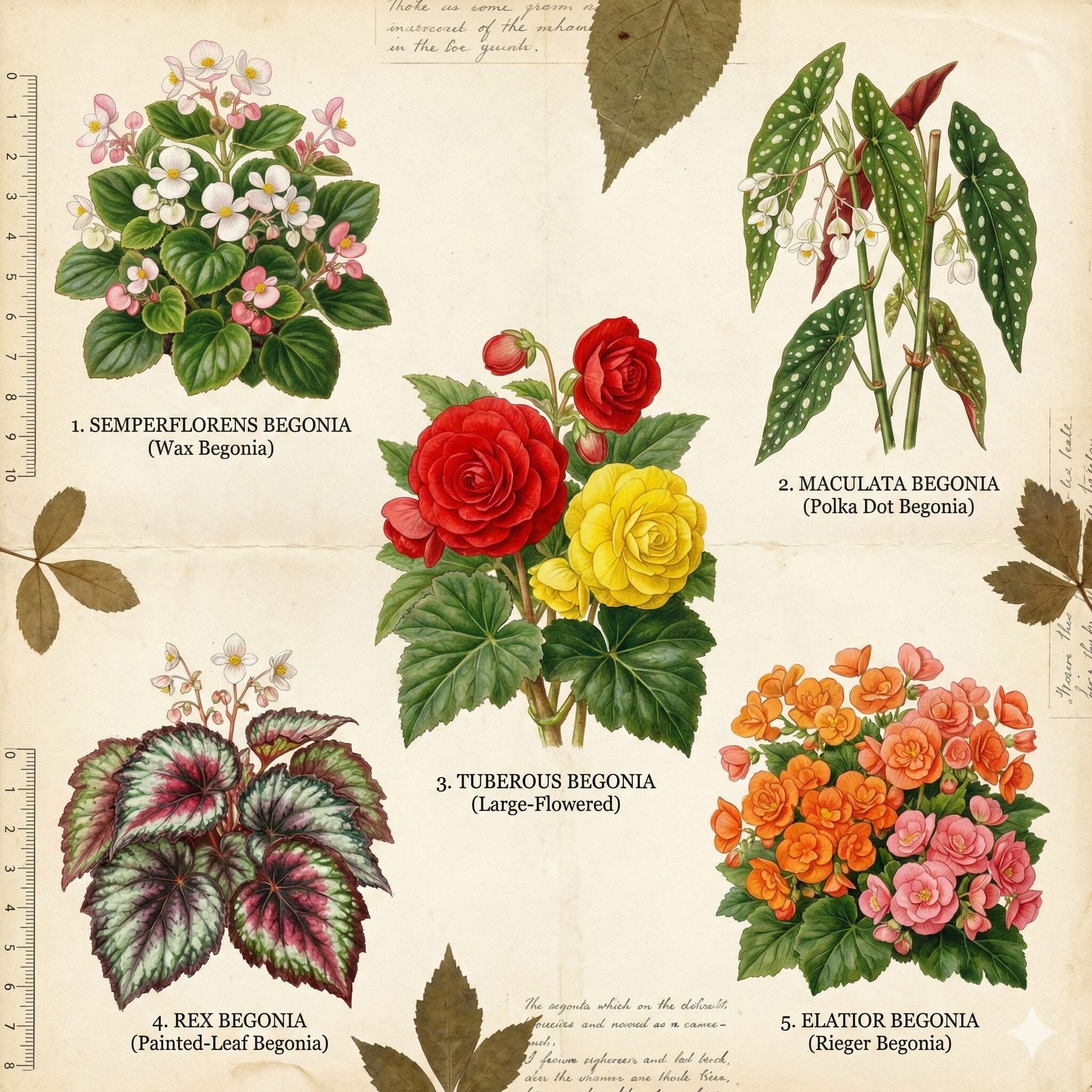 ベゴニア 育て方 鉢植え6　代表的なベゴニアの種類比較（四季咲き・木立性・球根・レックス・エラチオール）