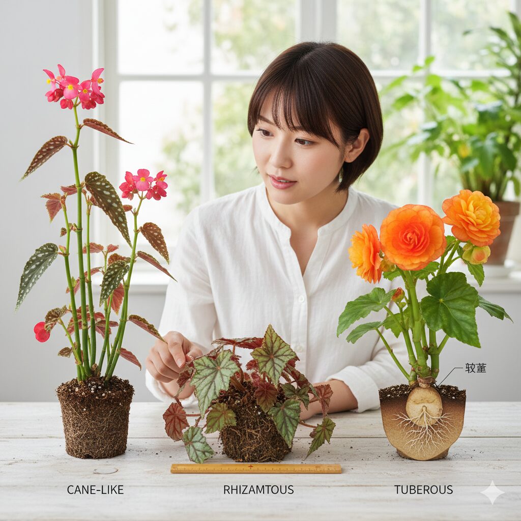 ベゴニア 花が終わったら3　ベゴニアの種類別分類 木立性・根茎性・球根性の形態の違い