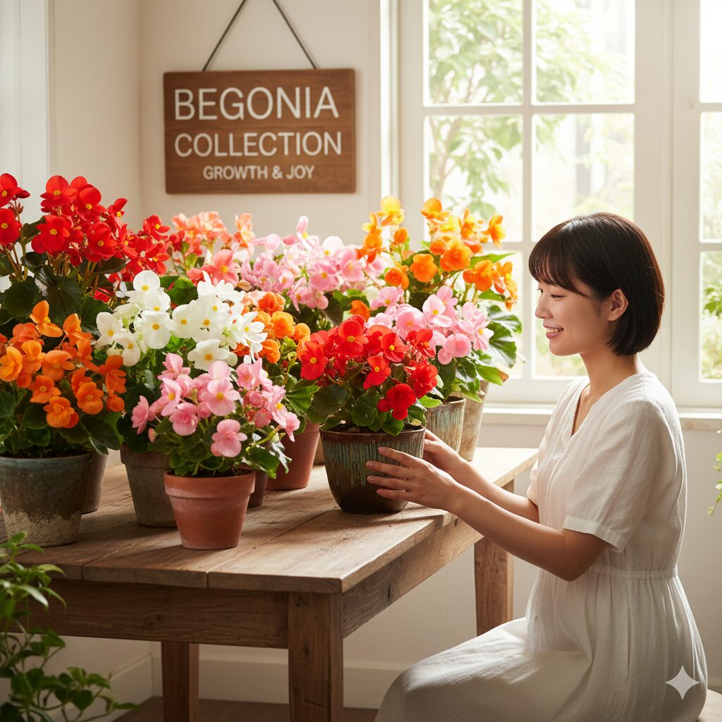 ベゴニア 花言葉 怖い1　ベゴニアの左右非対称な葉のクローズアップ。葉脈を境に左右の形が大きく異なる「歪脚（わいきゃく）」の様子を明確に示す。