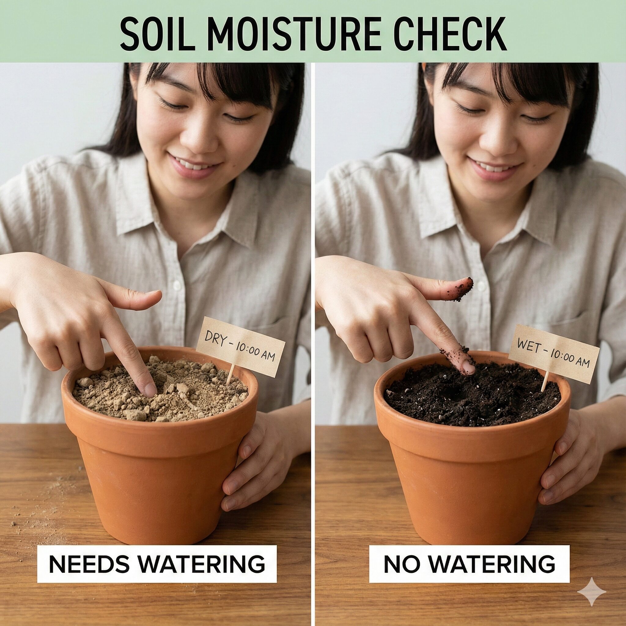 ベゴニア育て方初心者8　水やりのタイミングを見極めるための土の乾燥状態と湿潤状態の比較