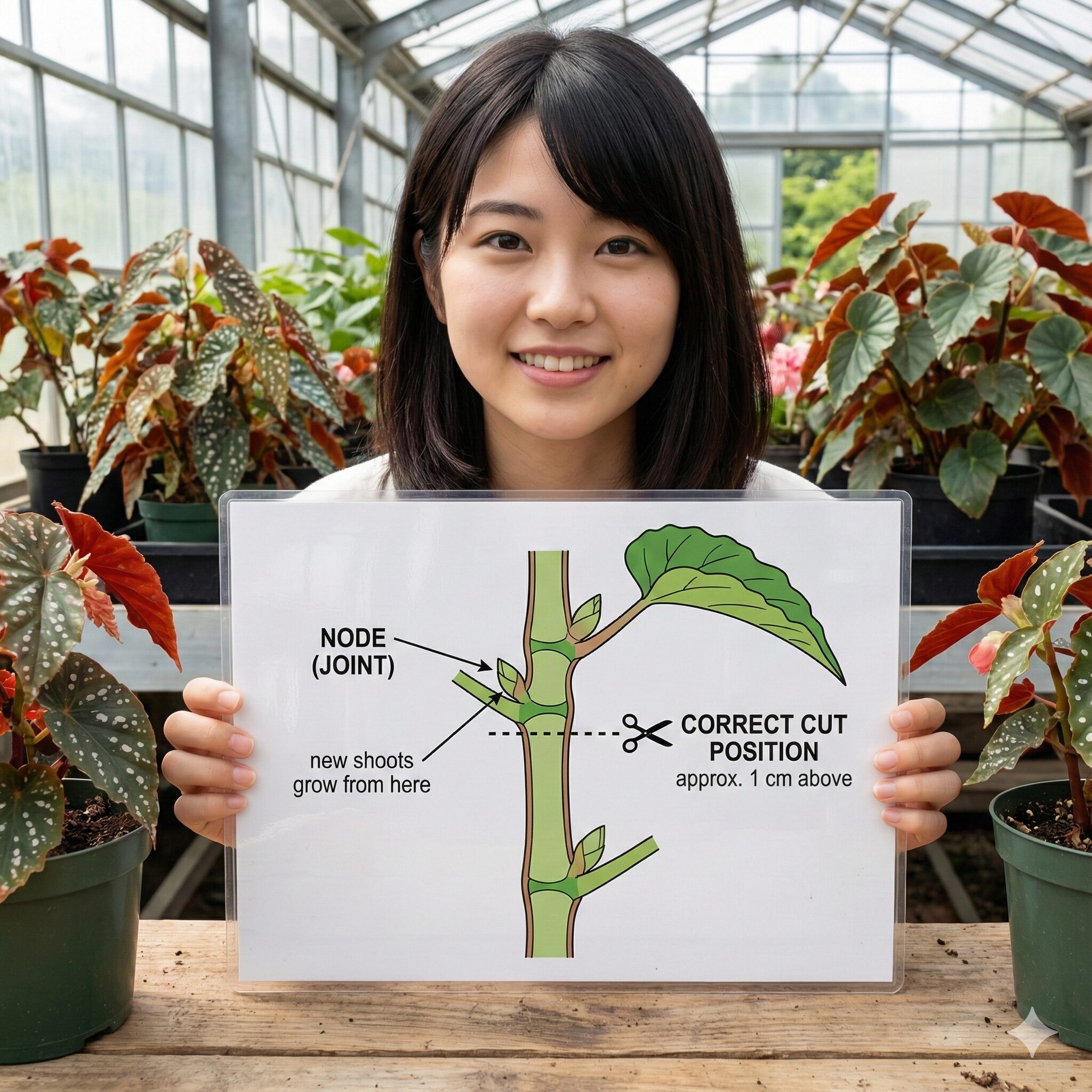 ベゴニア育て方初心者9　ベゴニアの切り戻し剪定で切るべき正しい位置と節の図解