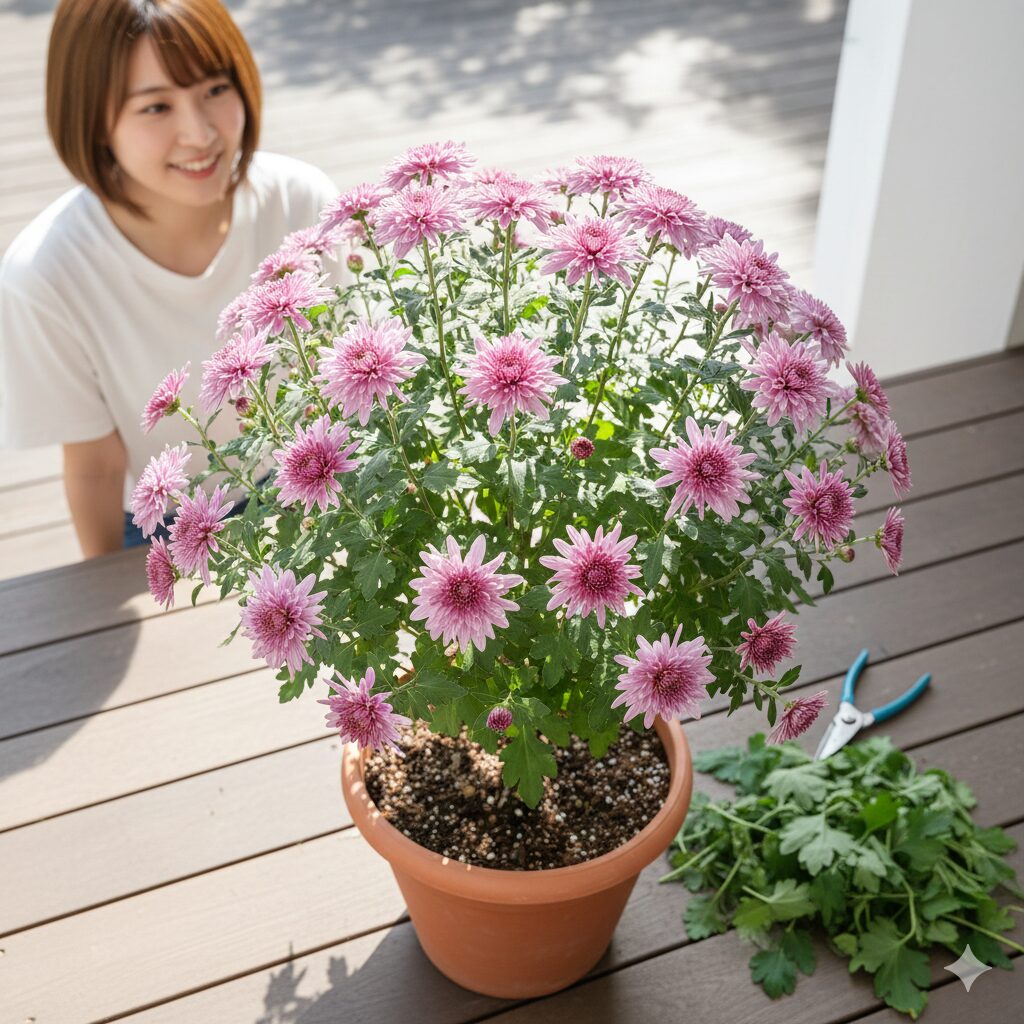 マックスマム 木質化8　　梅雨前の蒸れを防ぐマックスマムの透かし剪定完了後。内部まで光が届く状態。