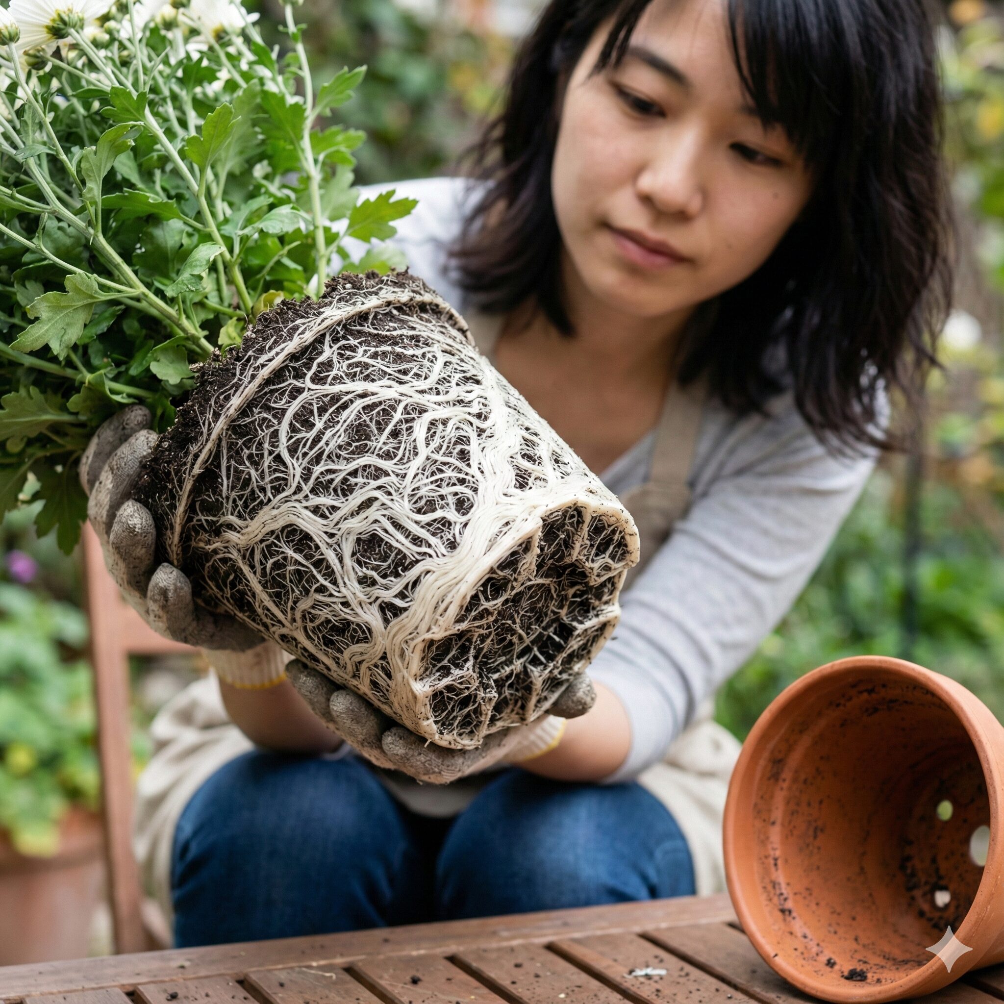 マックスマム 枯れた3　鉢の中で根が回り、植え替えが必要な状態のマックスマムの根詰まり