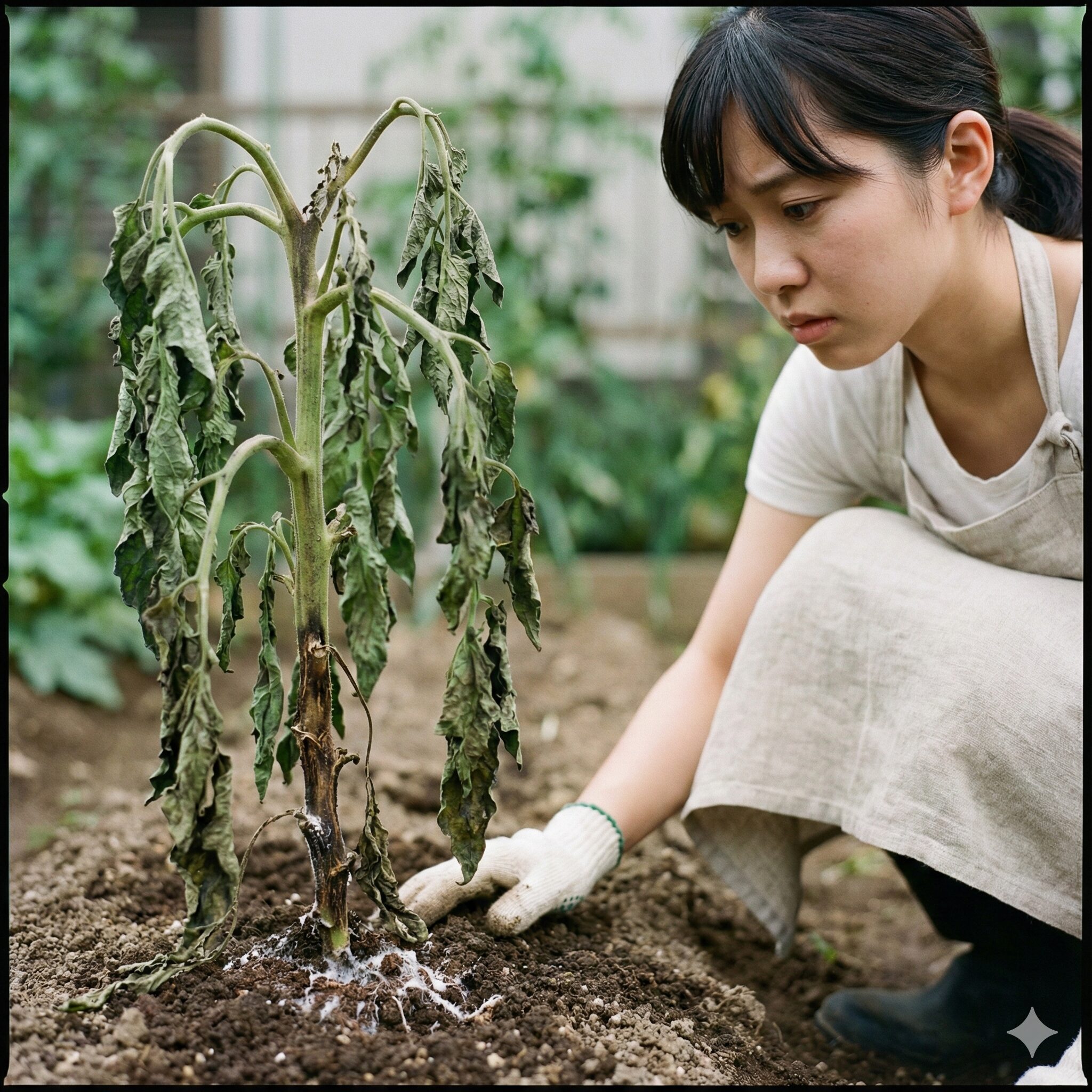 マックスマム 枯れた7　　立ち枯れ病で地際の茎が腐り回復不能になったマックスマム