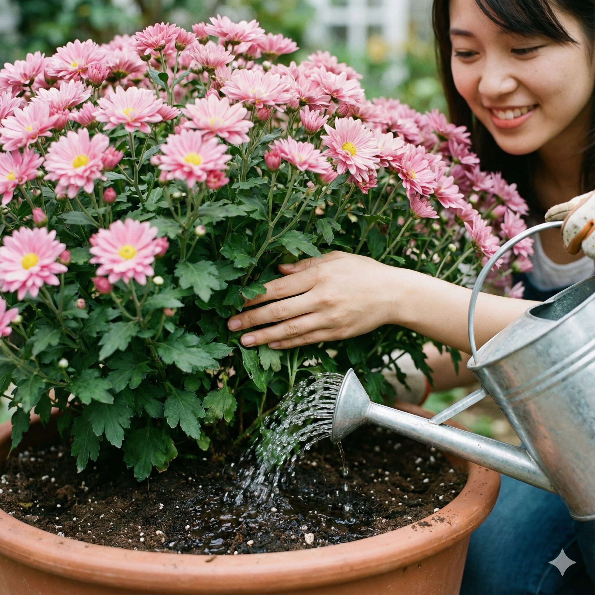 マックスマム 花言葉8　マックスマムの蒸れを防ぐための正しい株元への水やり方法。