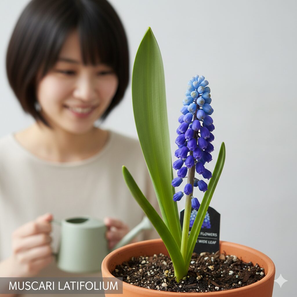 ムスカリ 増えすぎ　葉が少なく増えにくい品種ムスカリ・ラティフォリウムの整った草姿