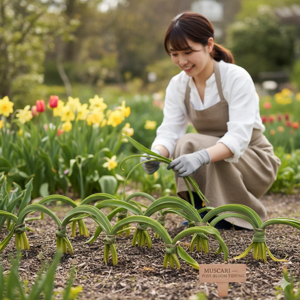 ムスカリ 植える時期　花後の葉の管理：光合成を妨げずに見た目を整える、ムスカリの葉の三つ編みテクニック