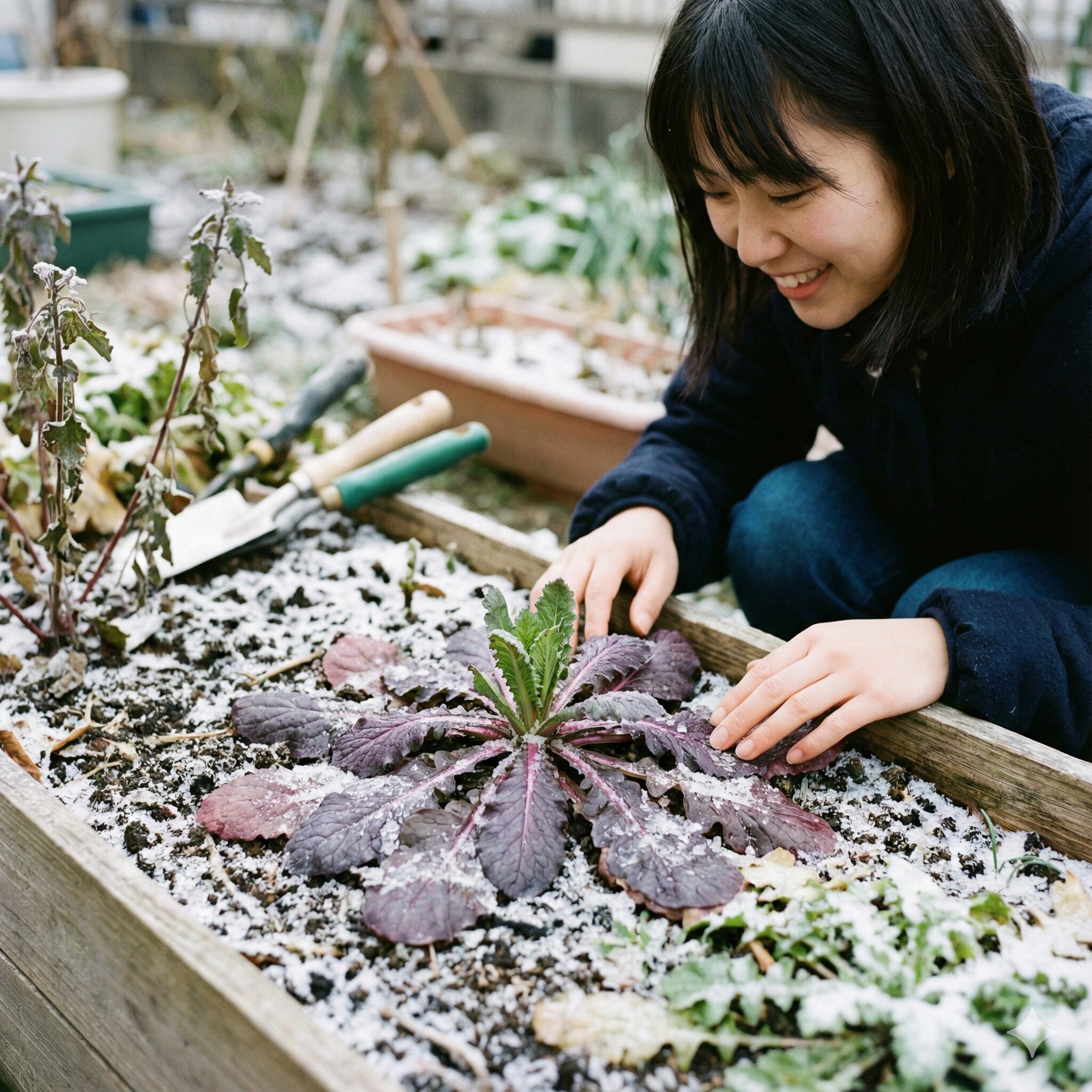 ムラサキハナナ ハナダイコン 違い9 秋に種をまき冬の寒さに耐えて育つムラサキハナナのロゼット状の苗