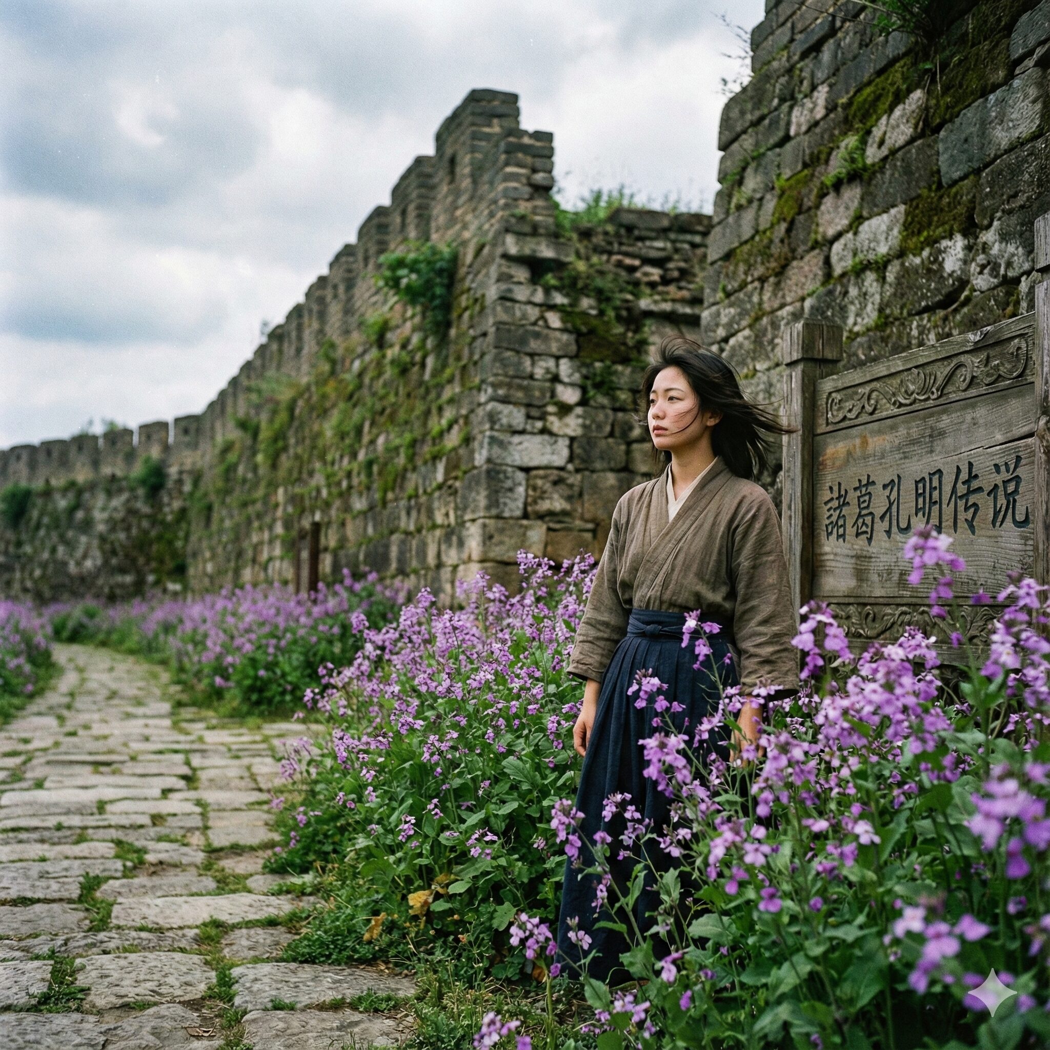 ムラサキハナナ 食べ方5　諸葛菜の伝説が残る中国の古い城壁跡に咲く野生のムラサキハナナ