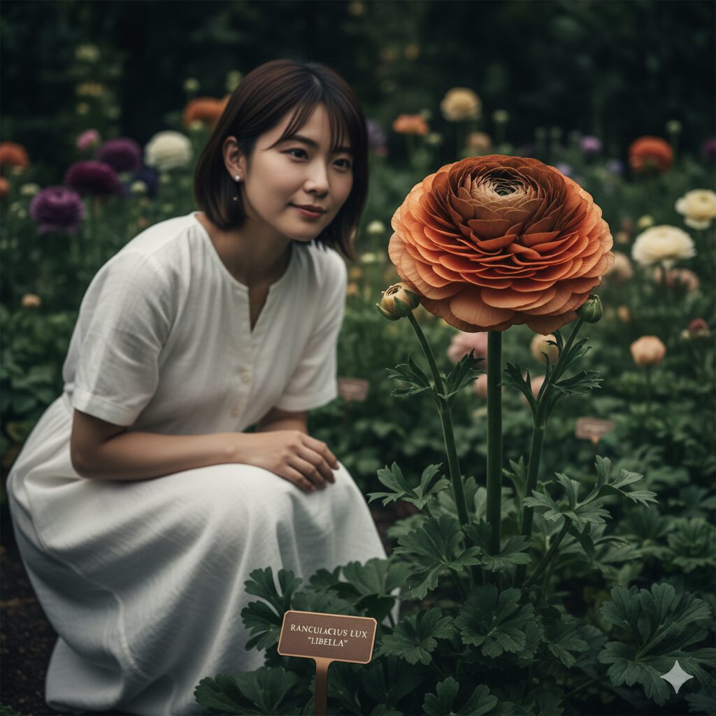 ラナンキュラス ラックス 苗 ホームセンター5　巨大な花と太い茎、アンティークカラーが魅力のラナンキュラス・ラックス新品種「リーベラ」