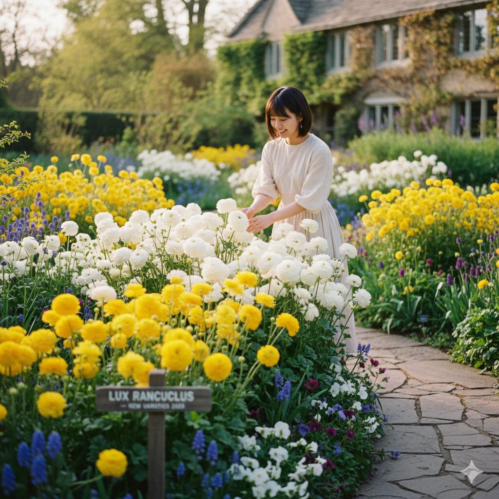 ラナンキュラスラックス 販売時期5　2025年新品種のラナンキュラスラックス（ヴィーナスやアポロン）の開花イメージ