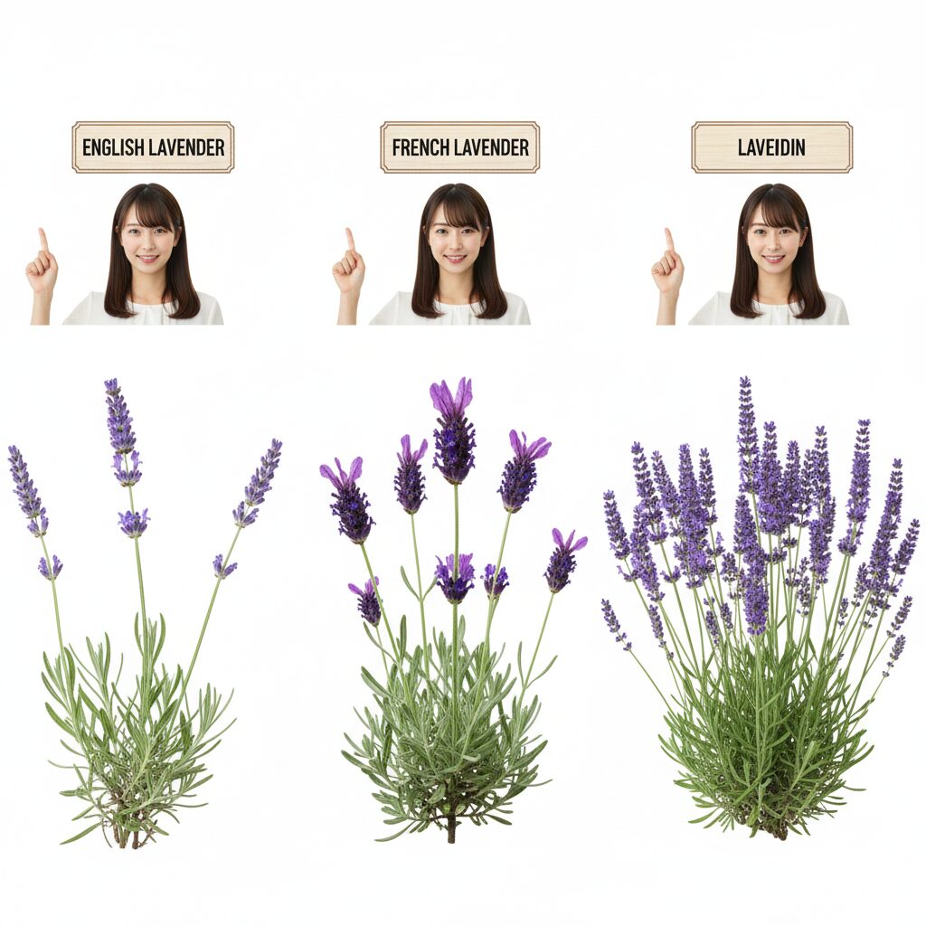 ラベンダー 種まき 時期5　ラベンダーの種類比較：イングリッシュ系、フレンチ系、ラバンディン系の花の違い