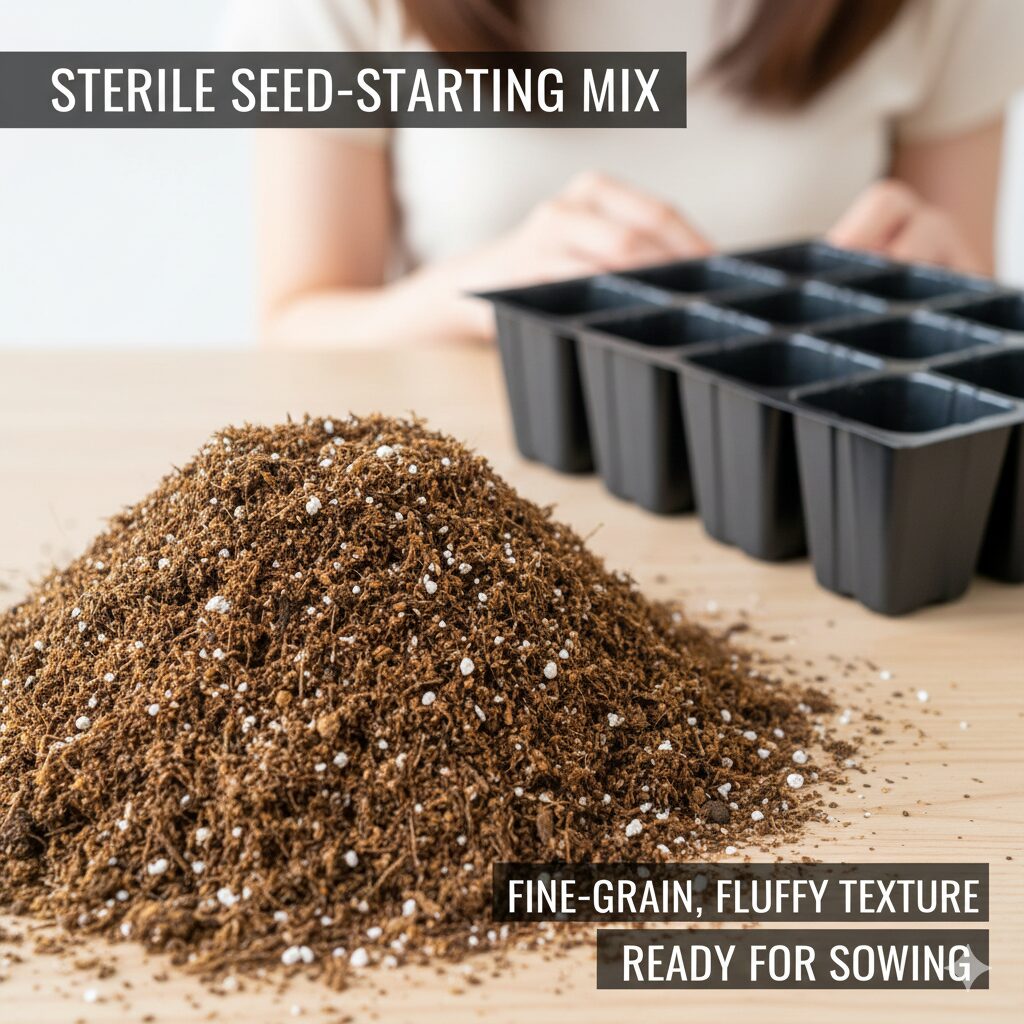 ラベンダー 種まき 時期7　ラベンダーの種まきに適した清潔で粒の細かい専用培養土とバーミキュライト