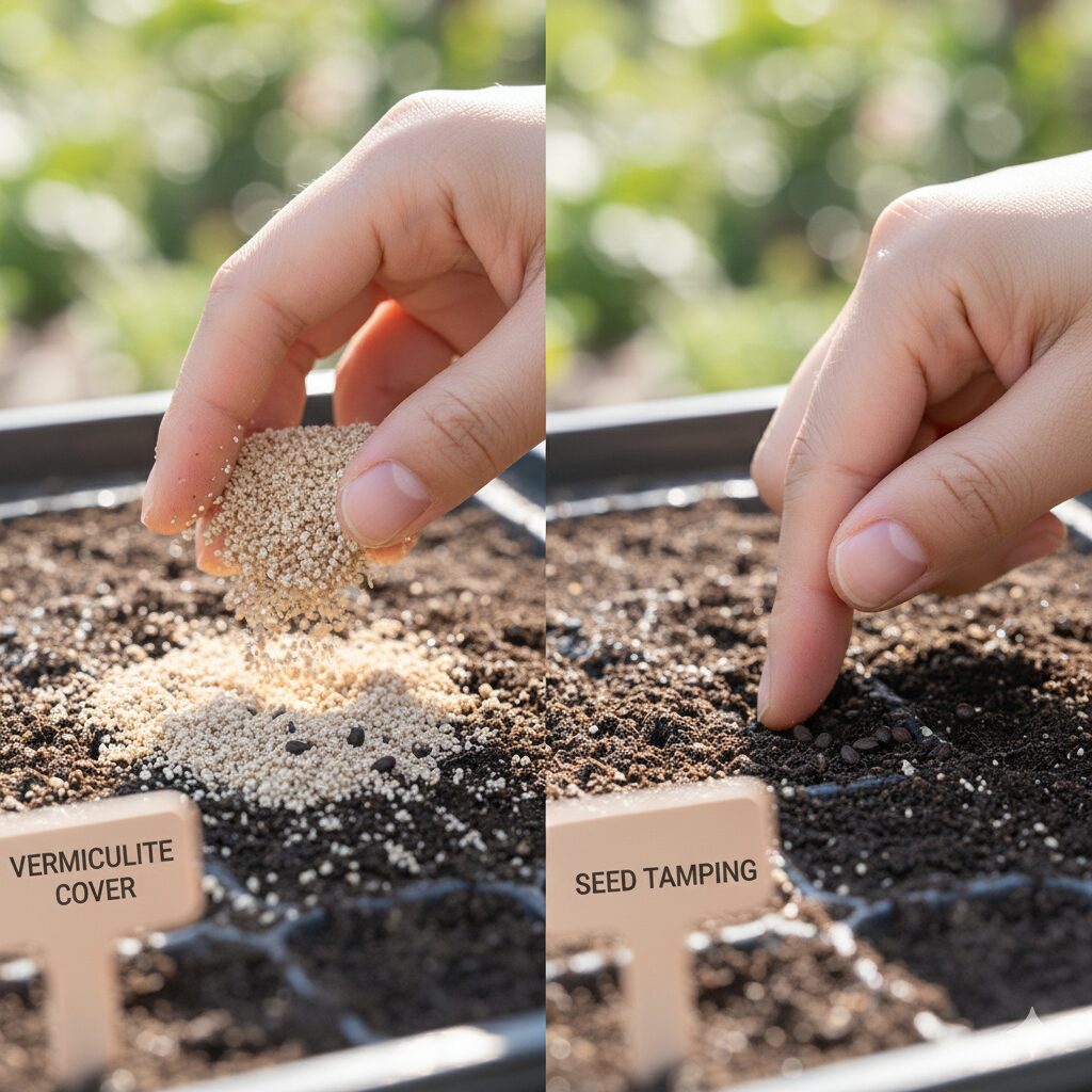 ラベンダー 種まき 時期8　好光性種子であるラベンダーの覆土はごく薄くするか鎮圧のみにする