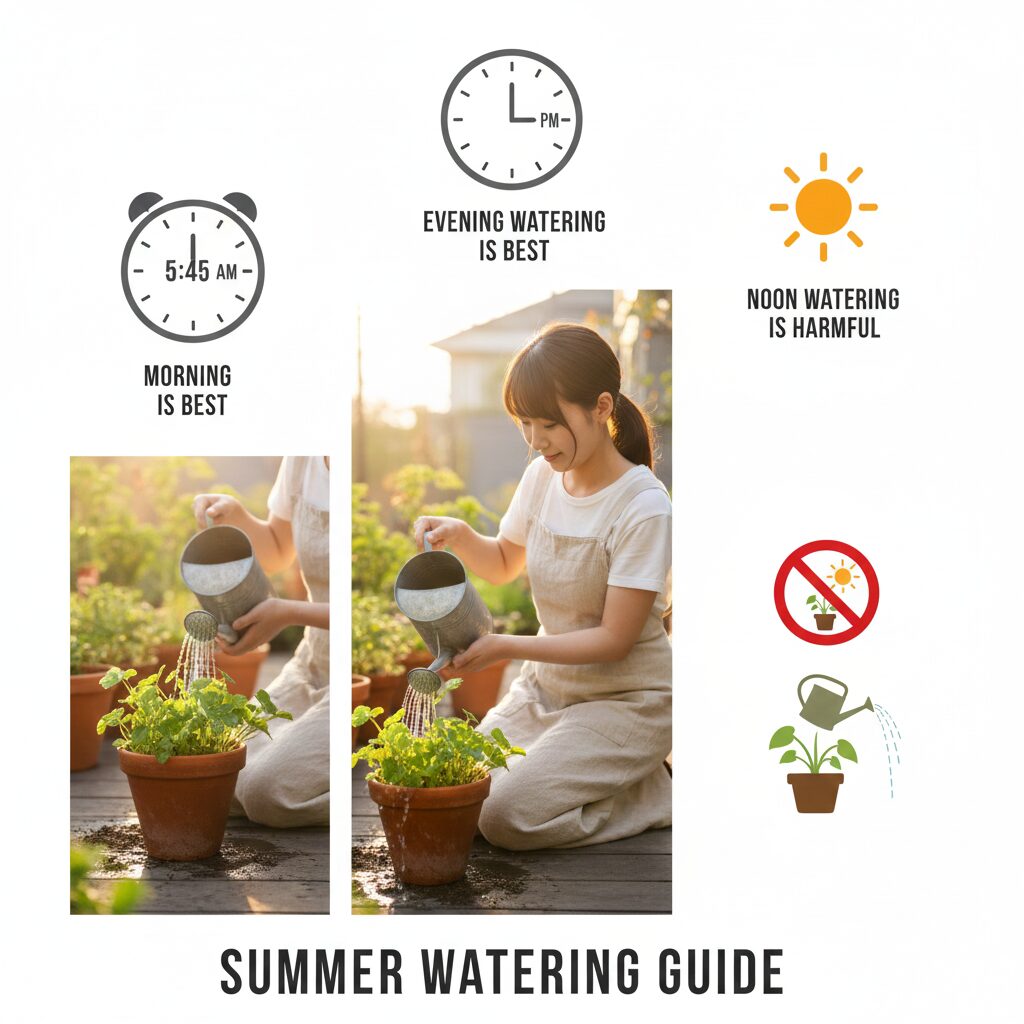 ラベンダー 育て方 初心者 地植え7　夏の地植えラベンダーへの水やり時間帯：煮え根を防ぐための朝夕のルール