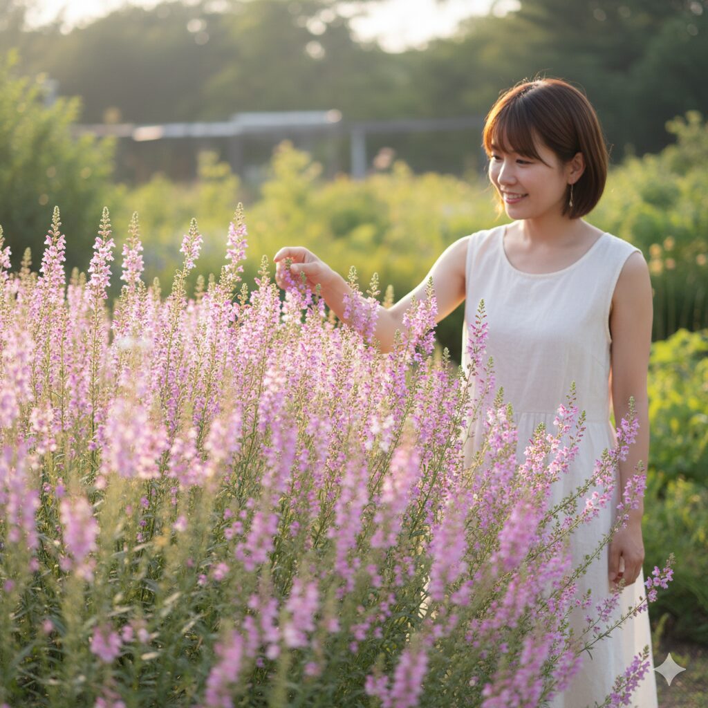 ルピナスに似た花5　ルピナスの蝶形花（左）とジギタリスの斑点のある筒状花（右）の形の比較