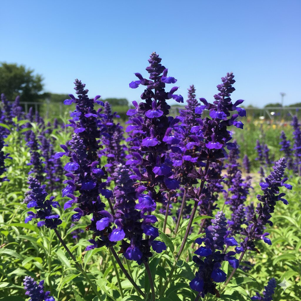ルピナスに似た花6　ナチュラルガーデンで風に揺れる繊細な紫色の宿根リナリアの群生