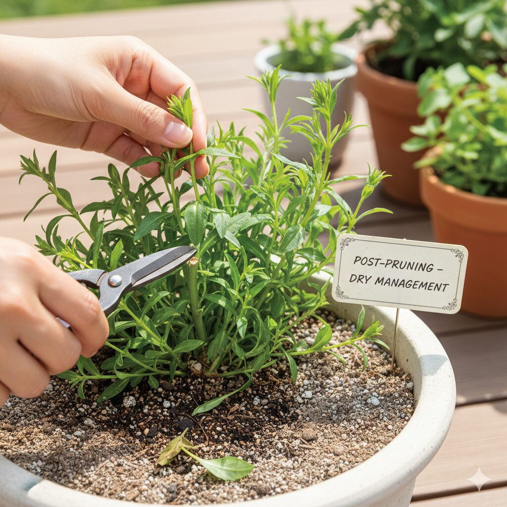 ロベリア 育て方 摘芯10 枯れかけたロベリアの復活処置、腐敗した茎を取り除き健康な部分を残した状態
