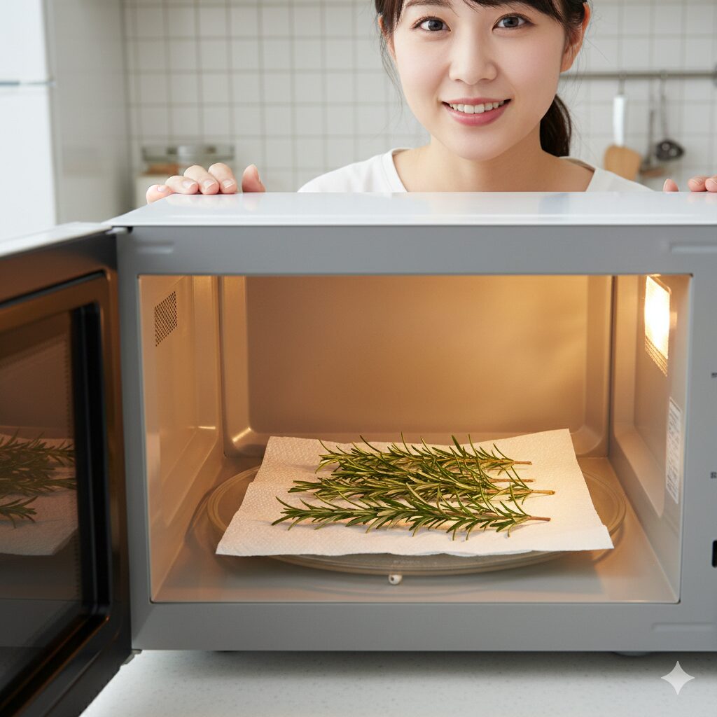 ローズマリー 使い方 料理以外　電子レンジを使ってローズマリーを色鮮やかに乾燥させる手順