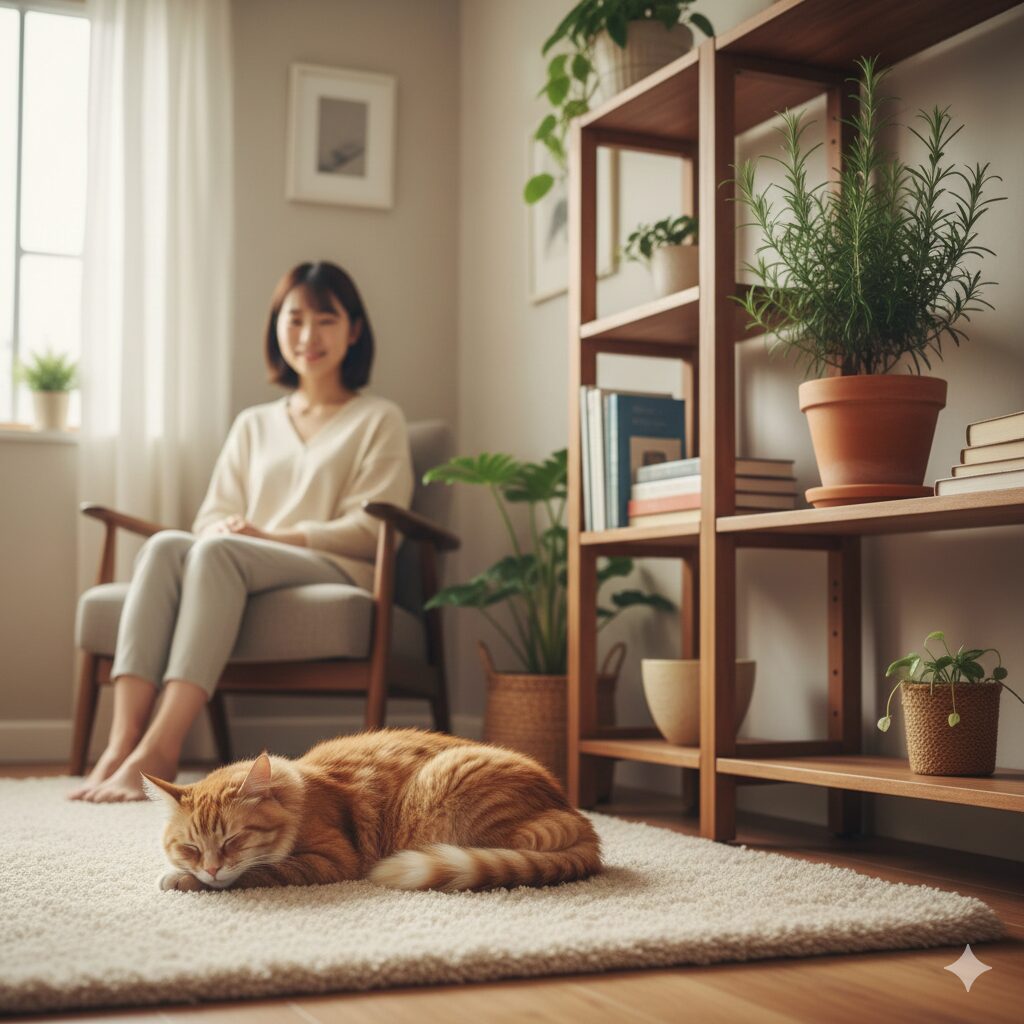 ローズマリー 使い方 料理以外　室内で猫が安全に過ごせるようローズマリーを届かない高い場所に配置した部屋