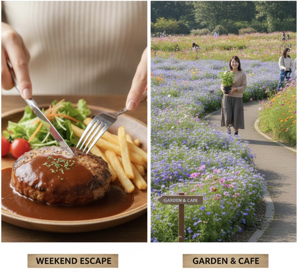 園芸店 ロベリア 通販10　ロベリアでの買い物前後に立ち寄りたい周辺ランチとハーベストの丘の休日のイメージ