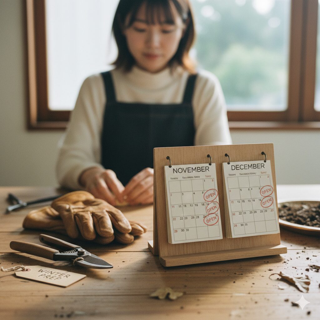 園芸店 ロベリア 通販5　園芸店ロベリアの繁忙期（10月〜12月）における無休営業を確認するためのカレンダーイメージ