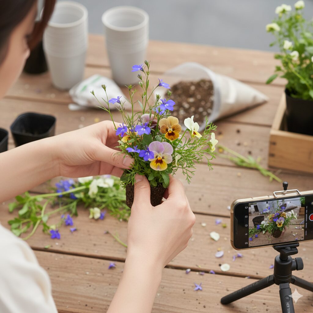 園芸店 ロベリア 通販9　ロベリアのYouTube「ba-channel」で学べるプロの寄せ植え（プランツギャザリング）制作風景