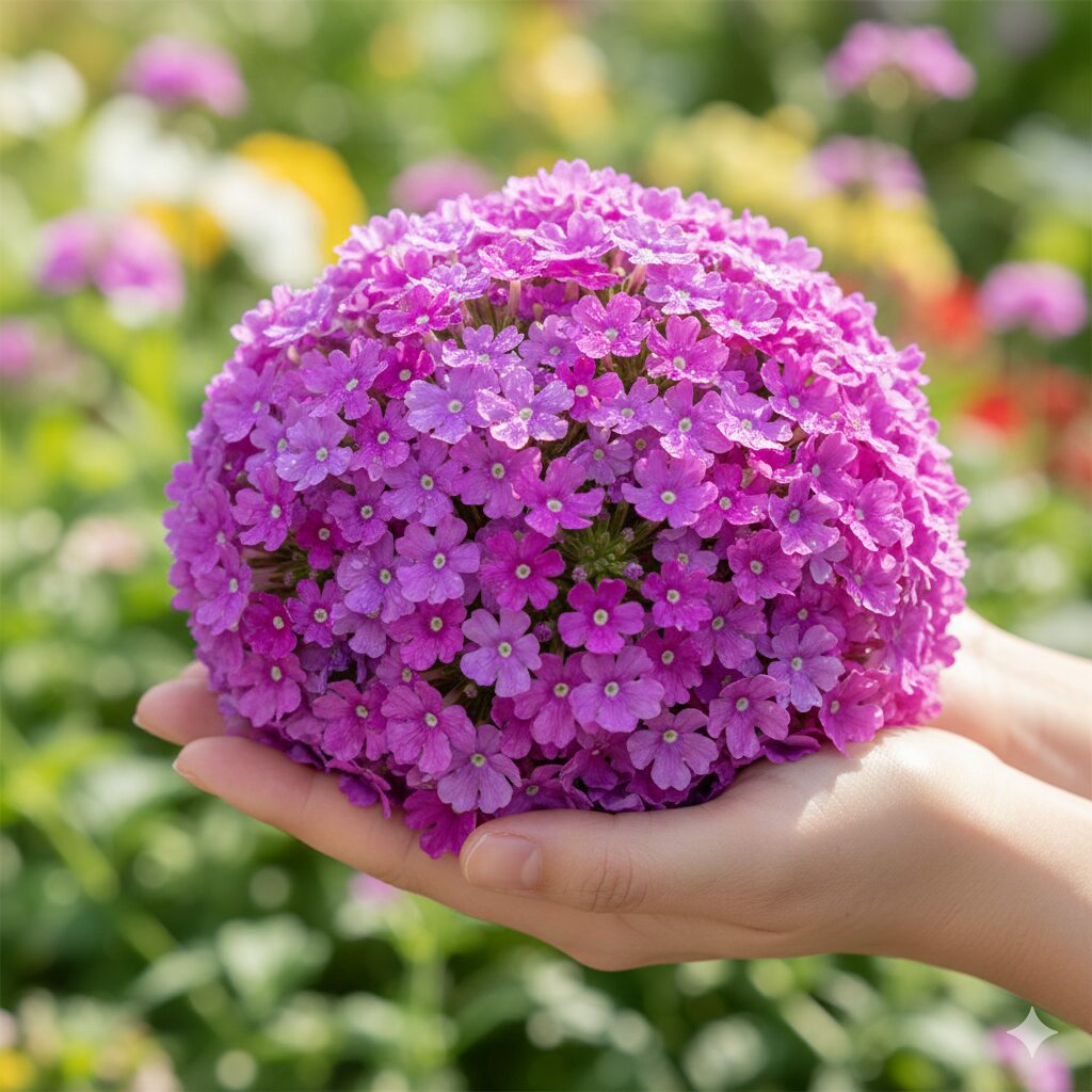 宿根 バーベナ 種類4　　手毬のように大きく豪華な花房が特徴の高性能な宿根バーベナ「スーパーベナ」のアップ