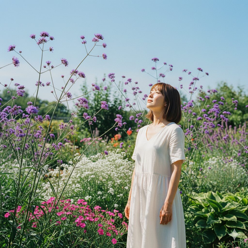 宿根 バーベナ 種類5　　背が高く風に揺れる姿が美しい、庭の背景に適した三尺バーベナ（ボナリエンシス）