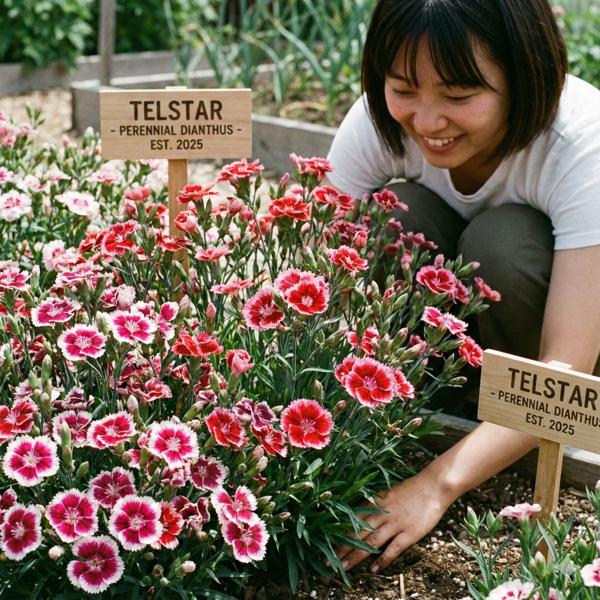撫子 地植え3　地植えで植えっぱなし可能な耐暑性の高いナデシコ品種「テルスター」の花姿