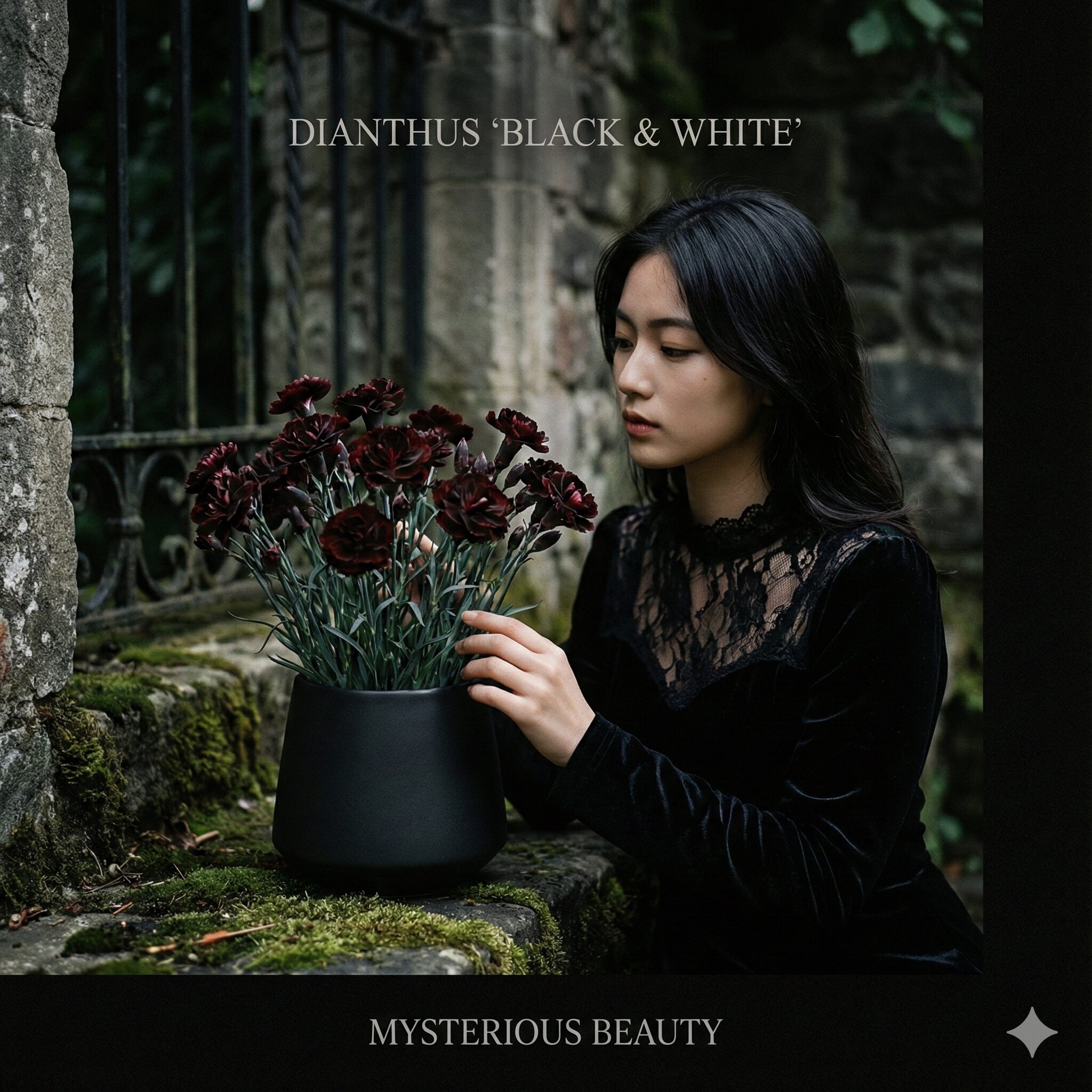 撫子 花言葉 怖い6　呪いの噂と混同されやすい黒いナデシコ（ダークレッド）のシックな品種写真