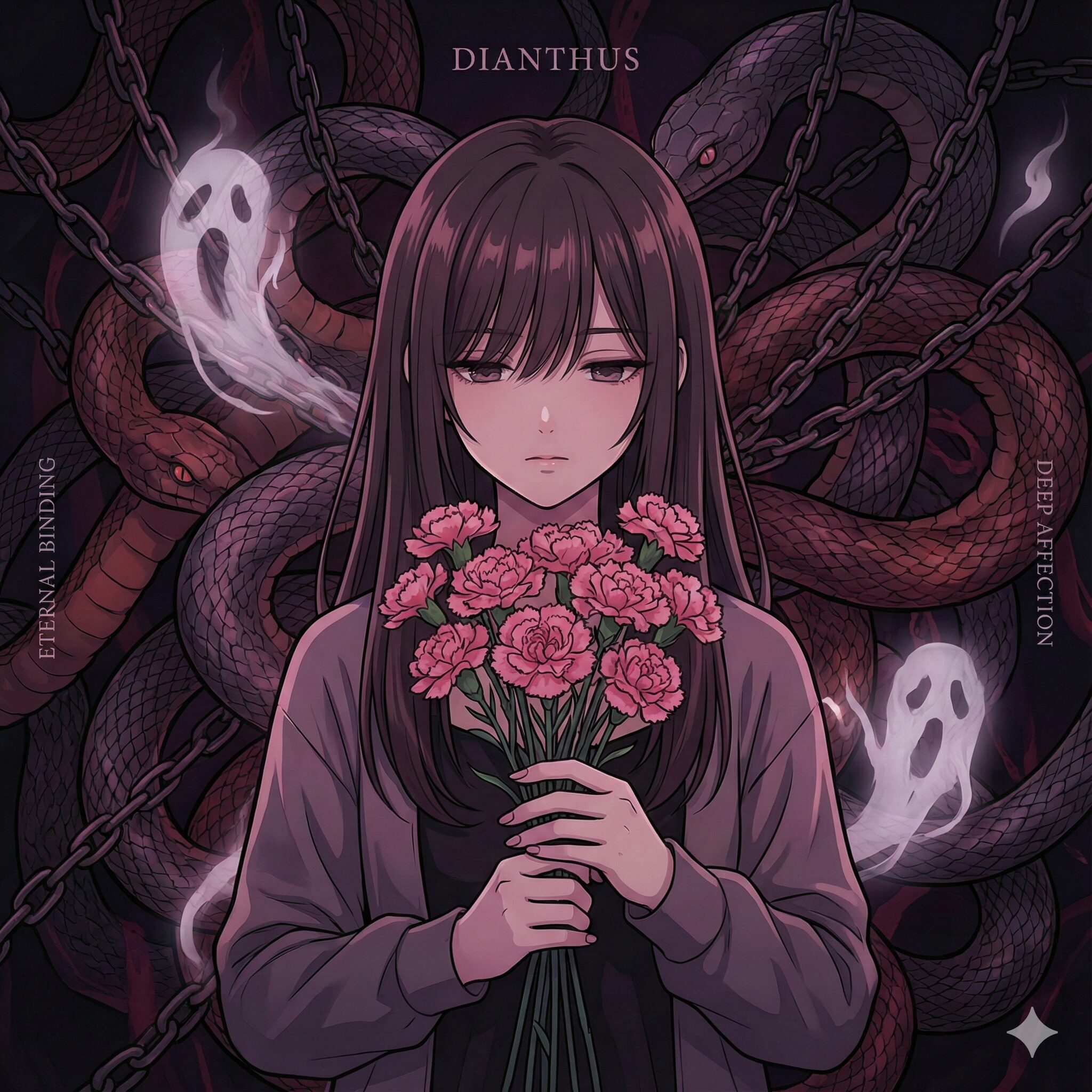 撫子 花言葉 怖い7　現代のサブカルチャーにおけるナデシコのヤンデレ（重い愛）イメージを描いたイラスト