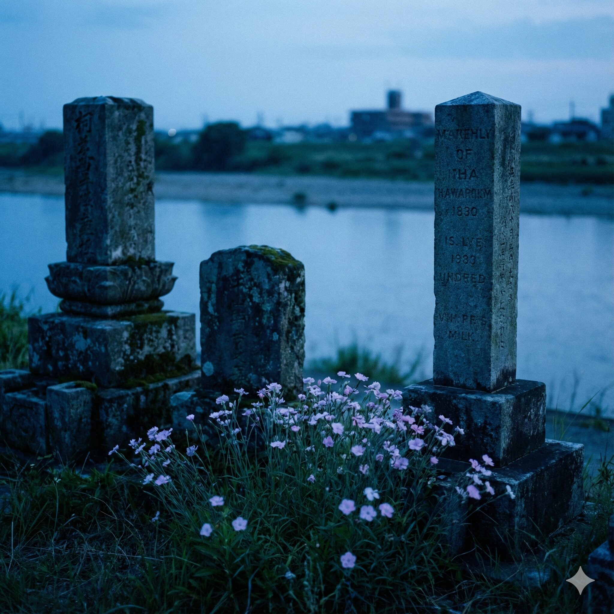 撫子 花言葉 怖い8　処女塚伝説や悲恋を想起させる夕暮れの川辺に咲く儚いナデシコ