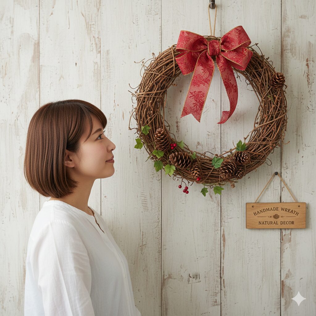 朝顔 つるの巻き方10　　枯れた朝顔のつるを再利用して作ったクリスマスリース