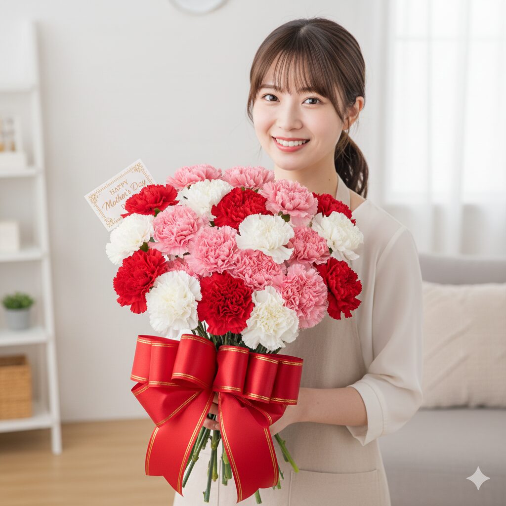 白い カーネーション 花言葉7 母の日に贈る赤と白の紅白カーネーションアレンジメント