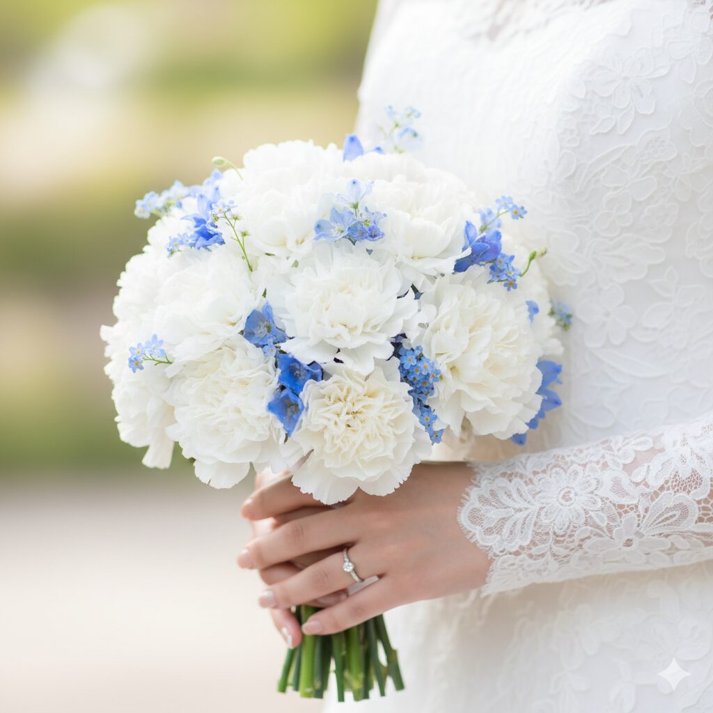 白い カーネーション 花言葉 結婚式のブーケ 白いカーネーションとサムシングブルー