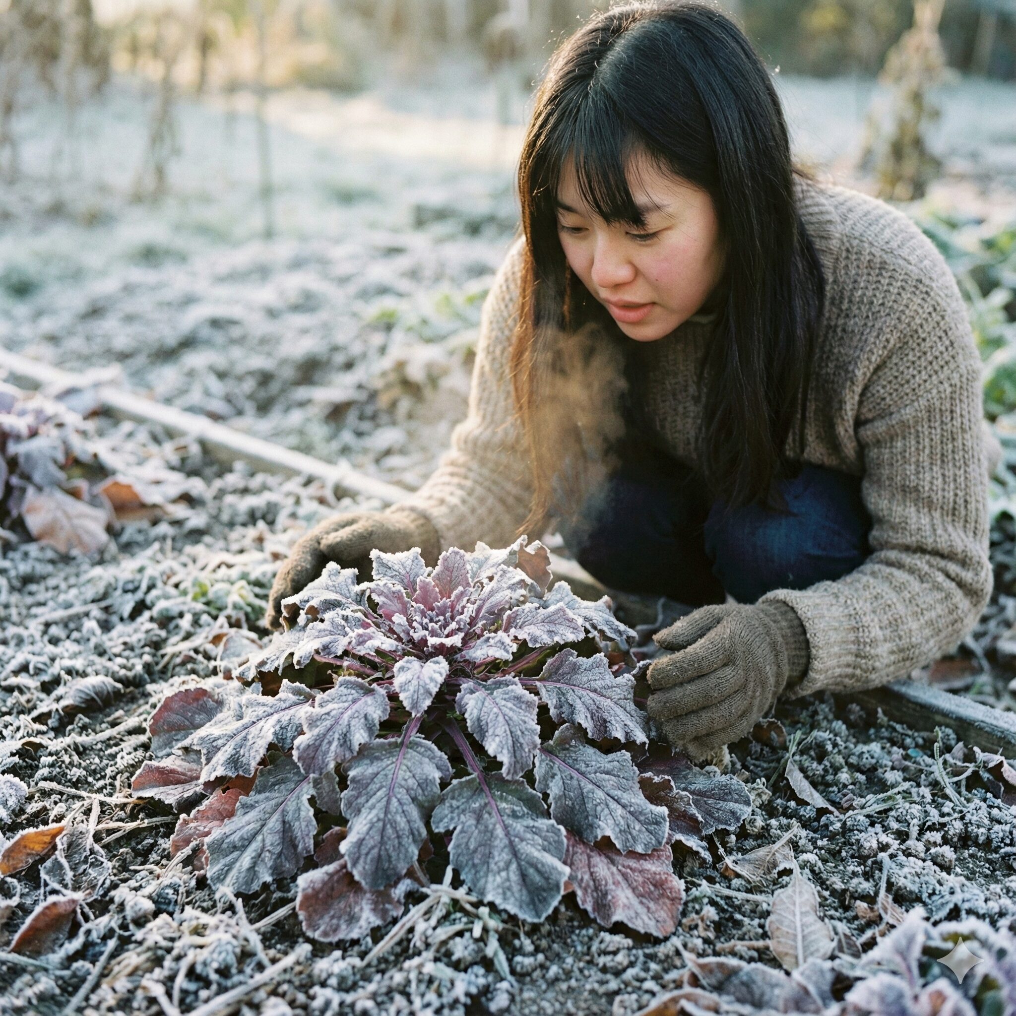 紫花菜の育て方3　冬の寒さに耐える紫花菜のロゼット状の葉
