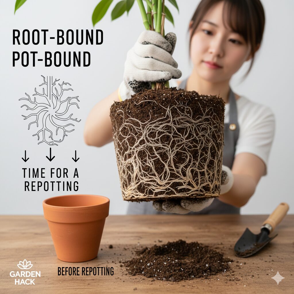 芍薬 育て方 花が咲かない6　鉢の中で根が回りすぎて根詰まり（サークリング）を起こしている芍薬の根鉢