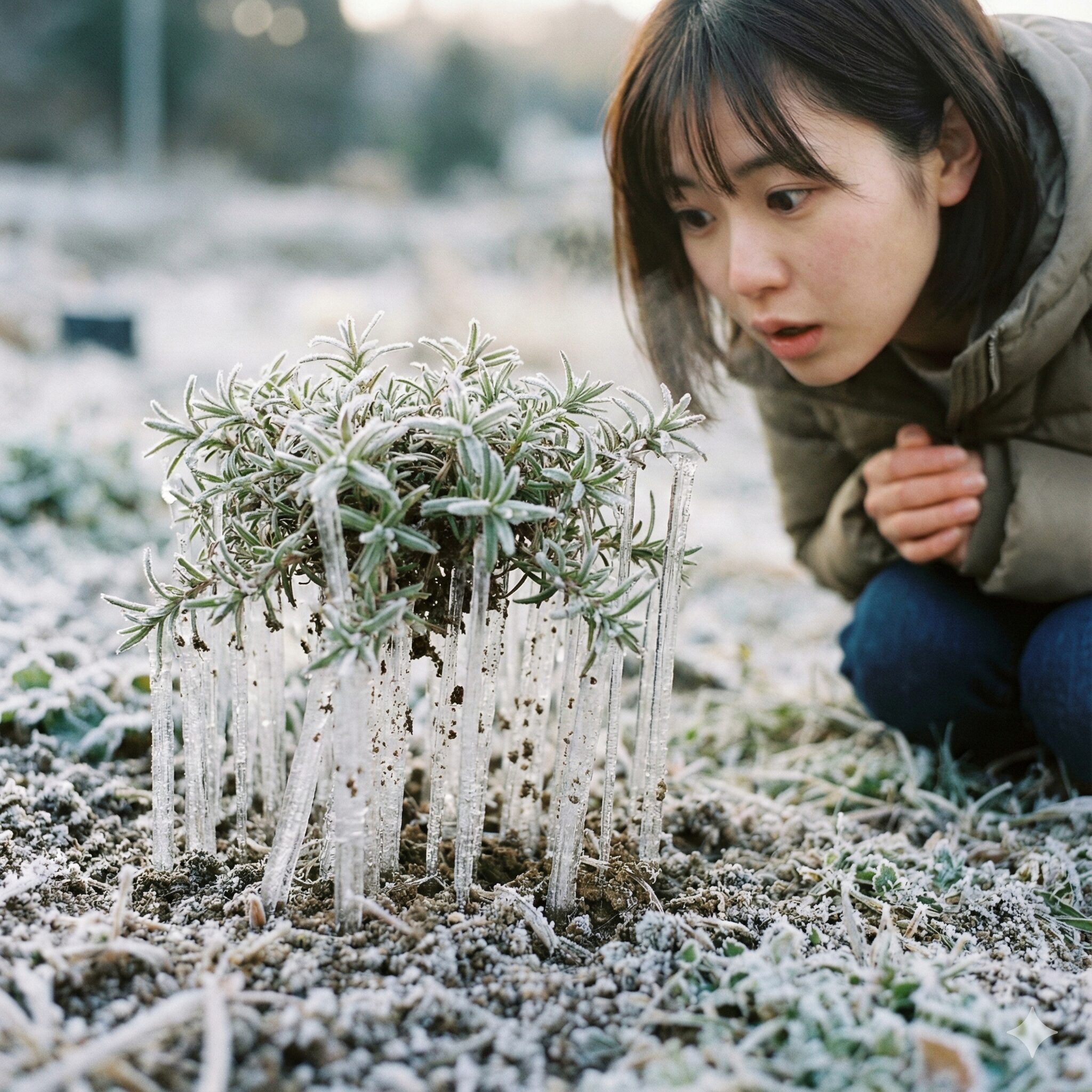 芝桜の植え替え時期3　冬の寒冷地で発生する霜柱による芝桜の根浮き現象と土壌の凍結被害