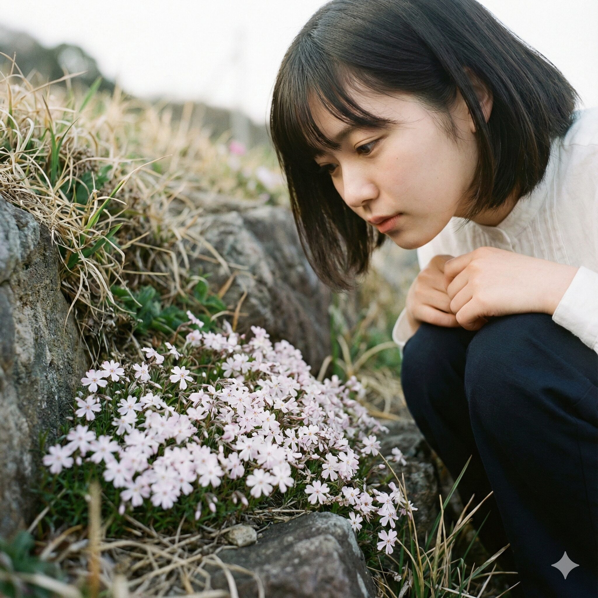 芝桜花言葉6　地面に這うように低く、控えめに咲く芝桜。「臆病な心」という花言葉は、厳しい環境を生き抜くための賢明な生存戦略を象徴している。