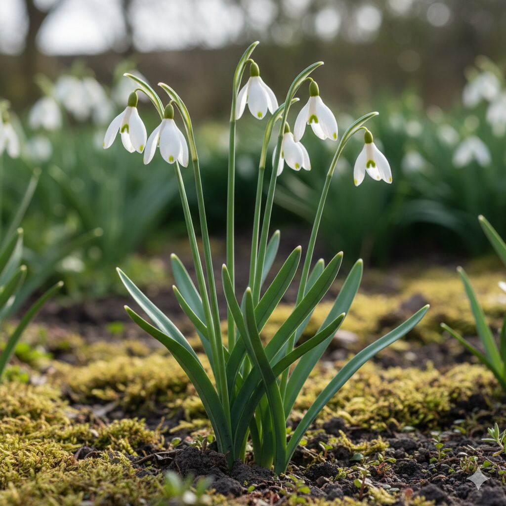 鈴蘭に似た花2　スズランより背が高く細長い葉を持つスノーフレーク（スズランスイセン）の全体像
