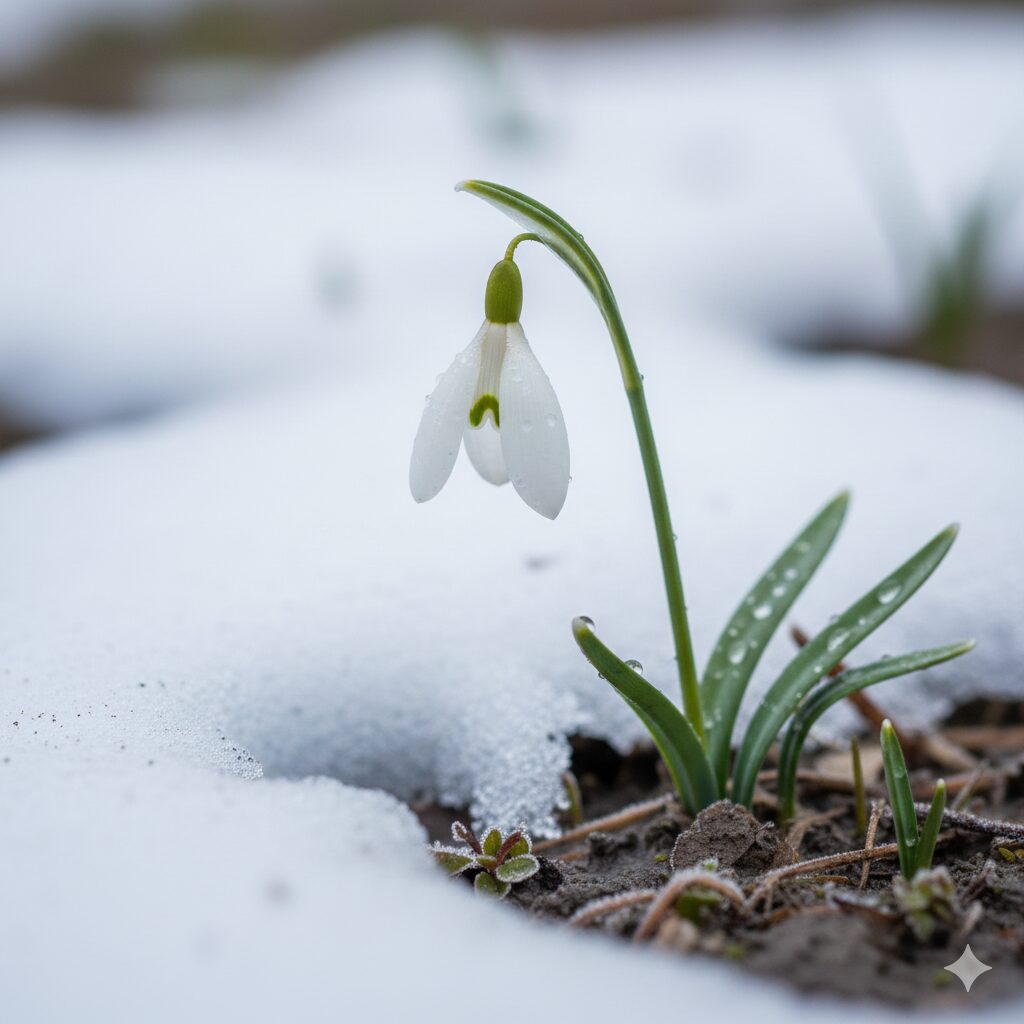 鈴蘭に似た花3　早春の雪解け時期に一茎一花で咲くスノードロップ（マツユキソウ）の特徴