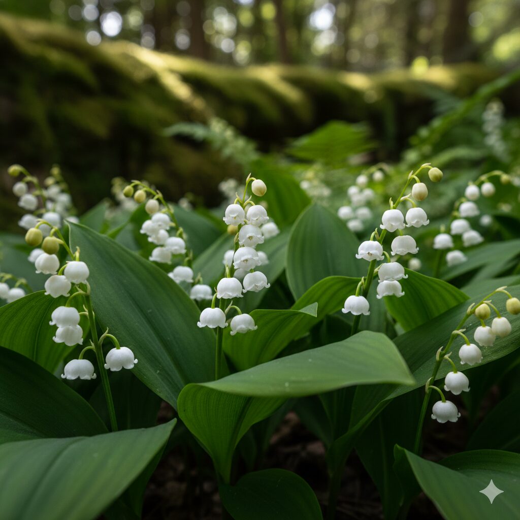 鈴蘭に似た花5　葉よりも高い位置で華やかに咲く園芸品種のドイツスズランの花