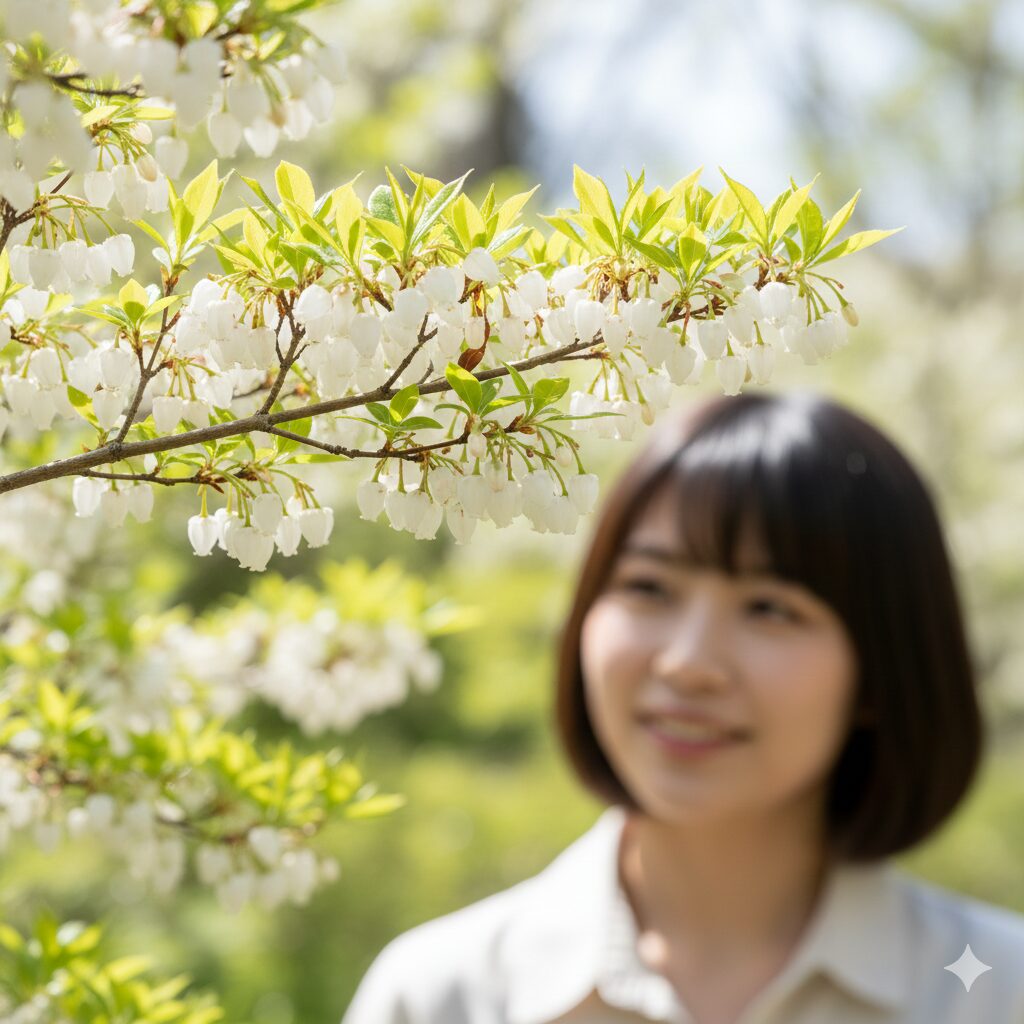 鈴蘭に似た花6　春にスズランのような白い壺形の花を枝いっぱいに咲かせるドウダンツツジ