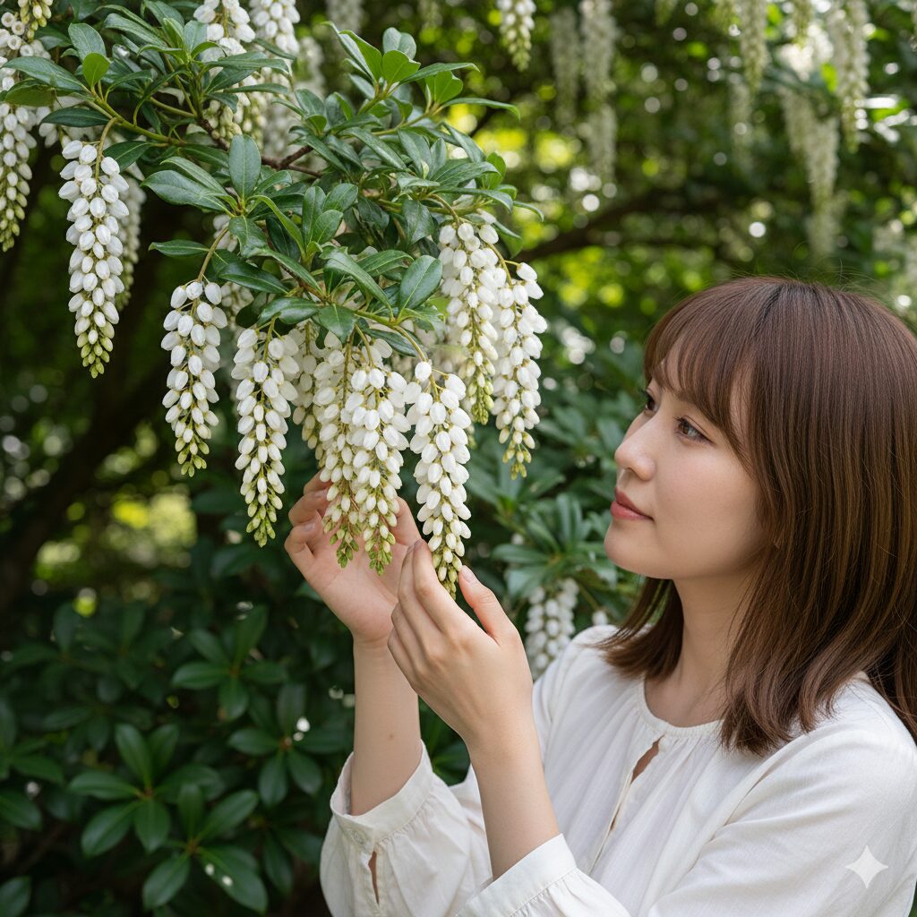 鈴蘭に似た花7　スズランに似た小さな花が房状に垂れ下がって咲くアセビ（馬酔木）の花